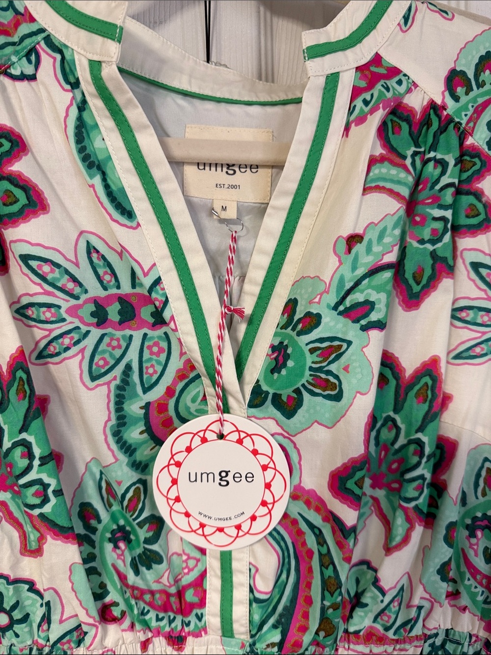 Umgee Cream Maxi Dress with Green & Pink Paisley Print - Picture 2 of 4